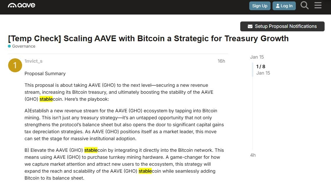 Aave's Proposal to Enter the Bitcoin Mining (Source: Aave)