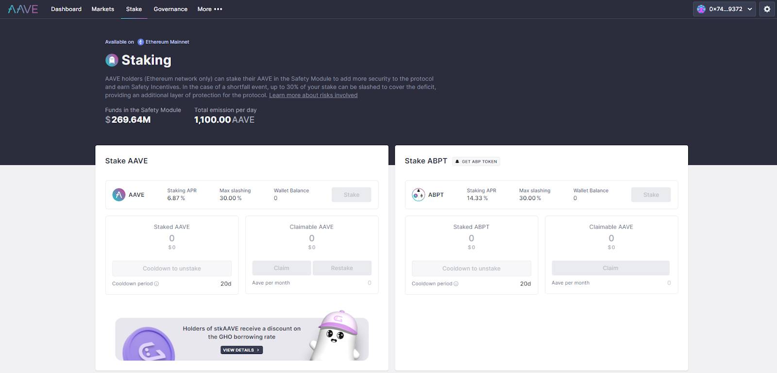 Staking Feature Interface on Aave 