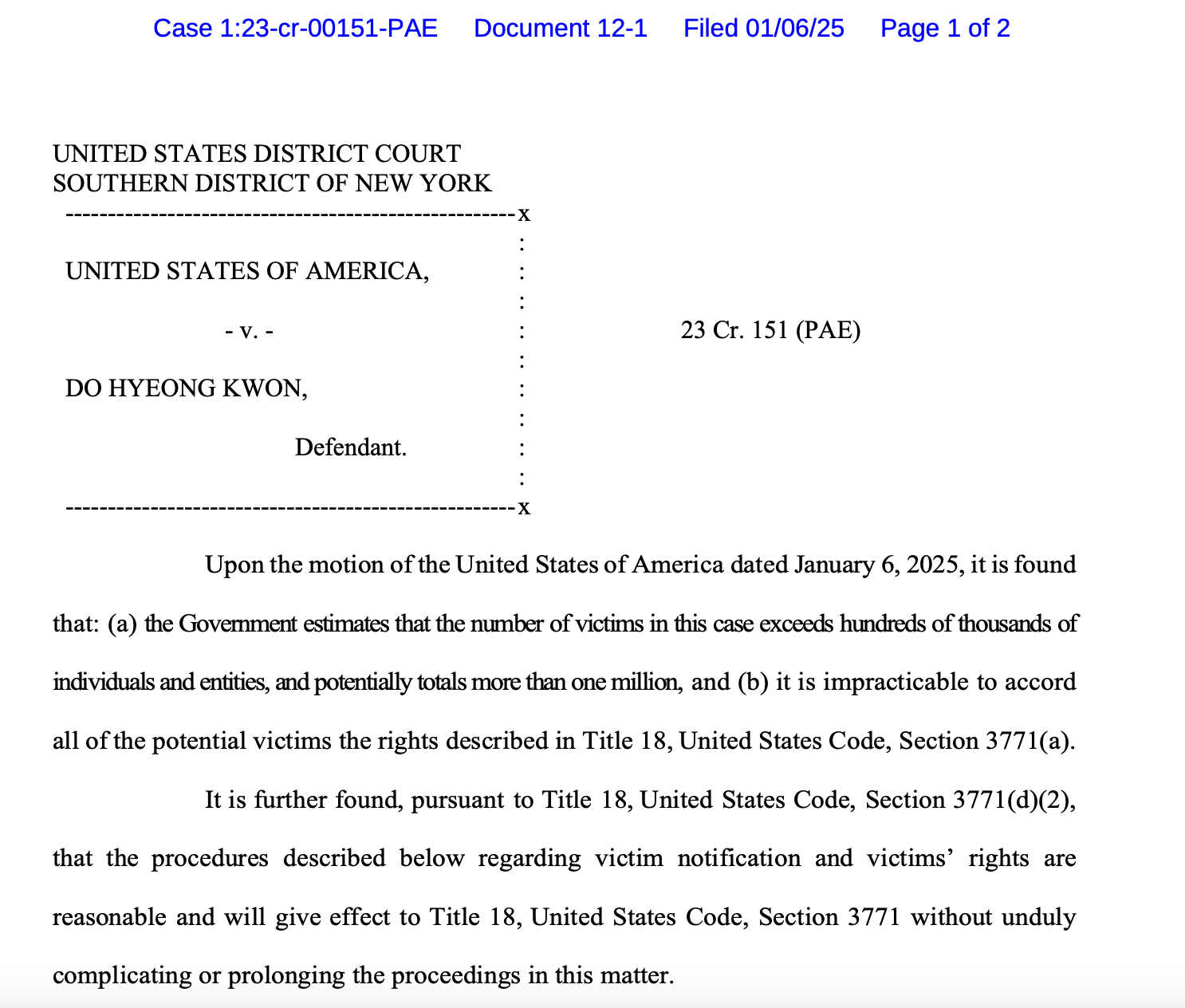 Proposed order for Do Kwon’s victim notification. Source: Courtlistener