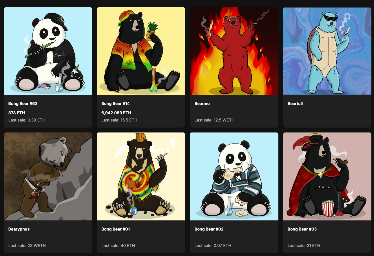 Bong Bears NFT collection listed on OpenSea. Source: OpenSea
